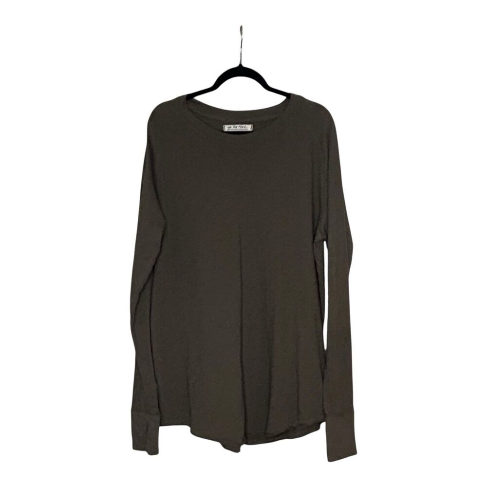 We The Free Free People Olive Green Slub Cotton Long Sleeve Thumbhole Top Sz L